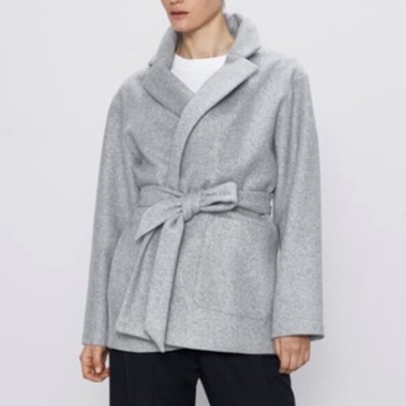 ZARA Menswear’s Belted Spring Oversized Lapel Collar Gray Blazer Coat‎ Size M - Picture 1 of 10